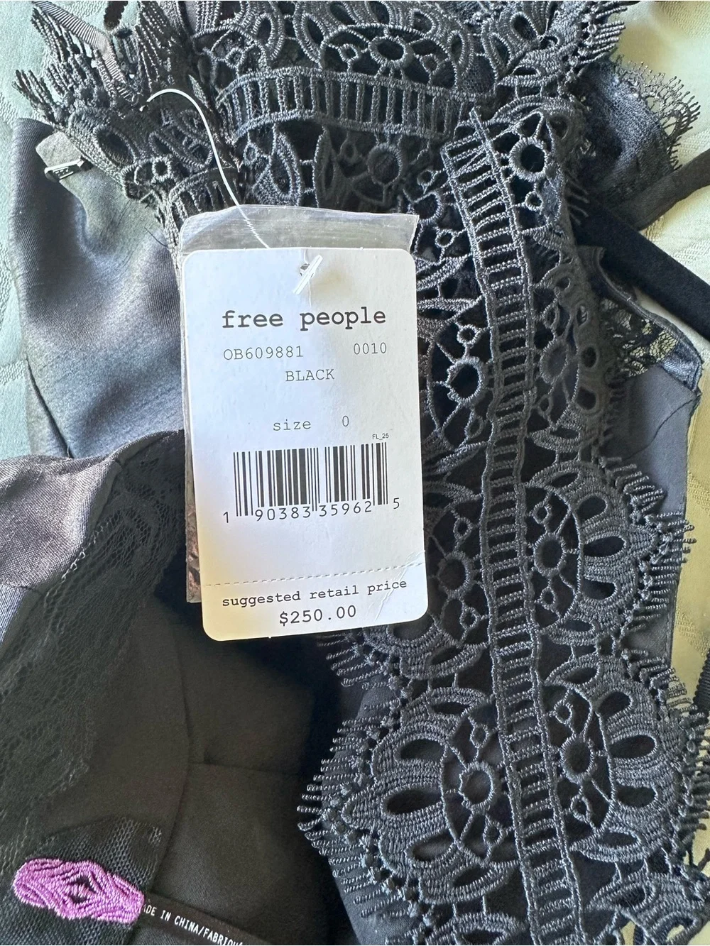 Free People Black Lace-Back Satin Romper